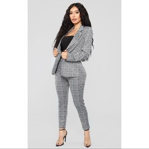 Grey plaid blazer suit set